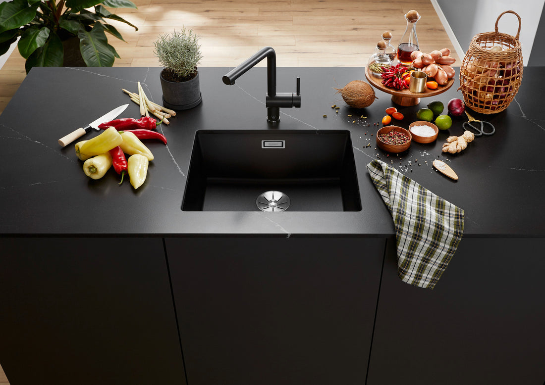 Blanco Subline Single Bowl Sink & LINUS-S Pull-Out Mixer Black SUBLINE500UBK5 + LINUSSB
