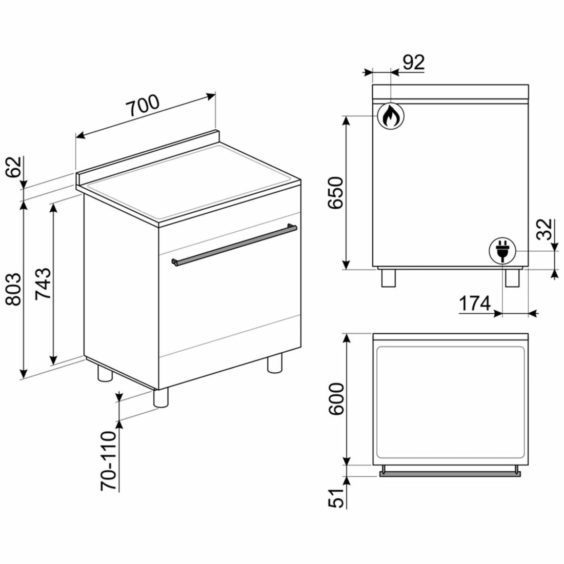 Smeg 70cm Dual Fuel Freestanding Oven CS7GMXA