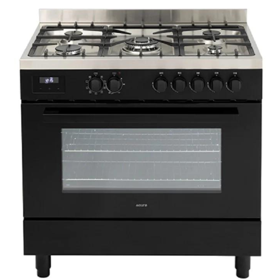Euro Appliance 90cm dual fuel freestanding oven EO90FSDPBL in black finish