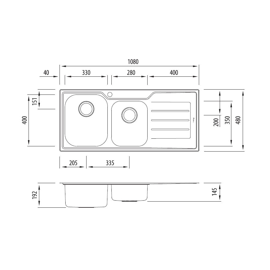 Oliveri Flinders 1 & 3/4 Bowl Sink With Right Hand Drainer FL111