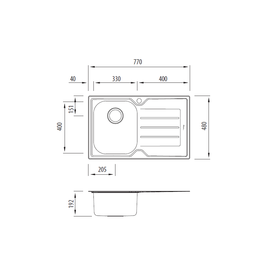 Oliveri Flinders Single Bowl Sink with Right Hand Drainer FL121