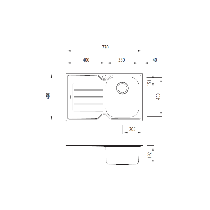 Oliveri Flinders Single Bowl Sink with Left Hand Drainer FL122