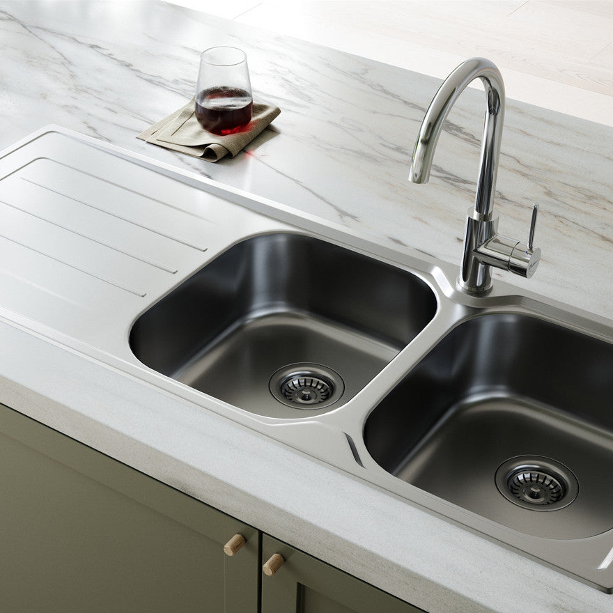 Oliveri Flinders Double Bowl Sink With Left Hand Drainer FL172