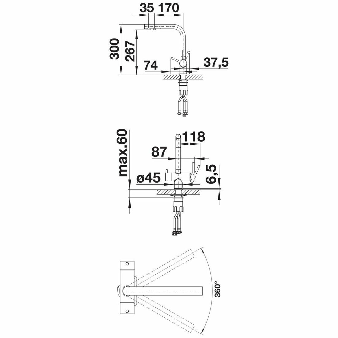 Blanco Fontas II Dual Lever Filtered Mixer Tap Brushed Anthracite FONTASAF
