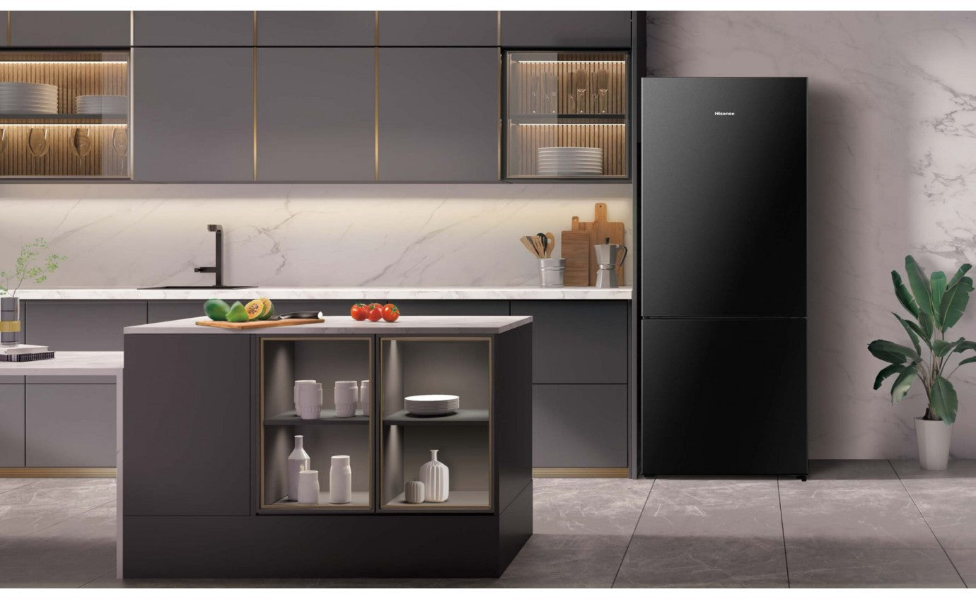 Hisense 417L PureFlat Eco Vision Bottom Mount Refrigerator Black Steel HRBM418E