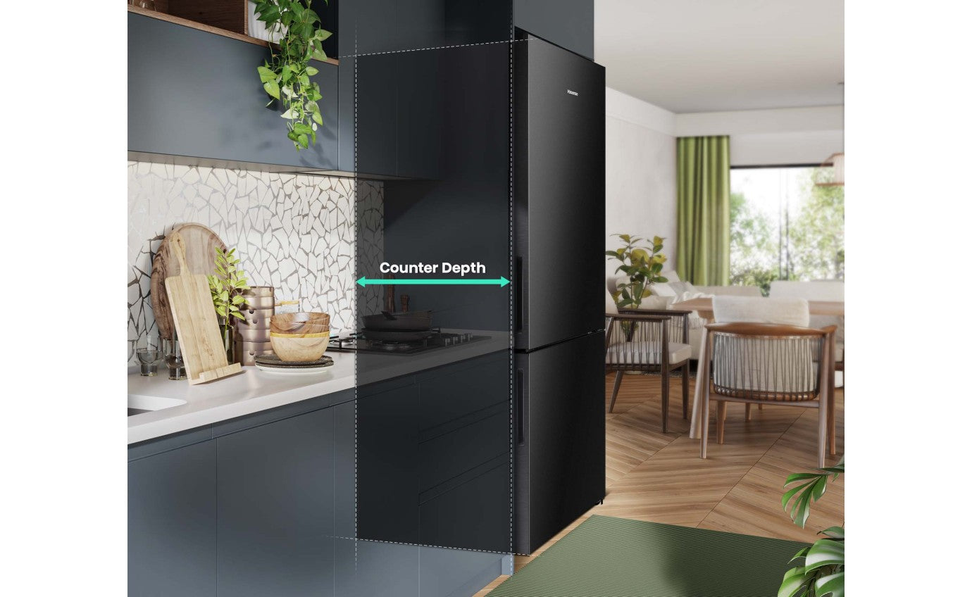 Hisense 417L PureFlat Eco Vision Bottom Mount Refrigerator Black Steel HRBM418E