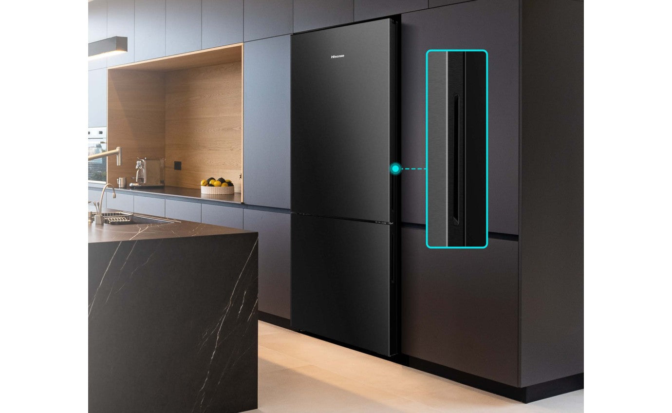Hisense 417L PureFlat Eco Vision Bottom Mount Refrigerator Black Steel HRBM418E
