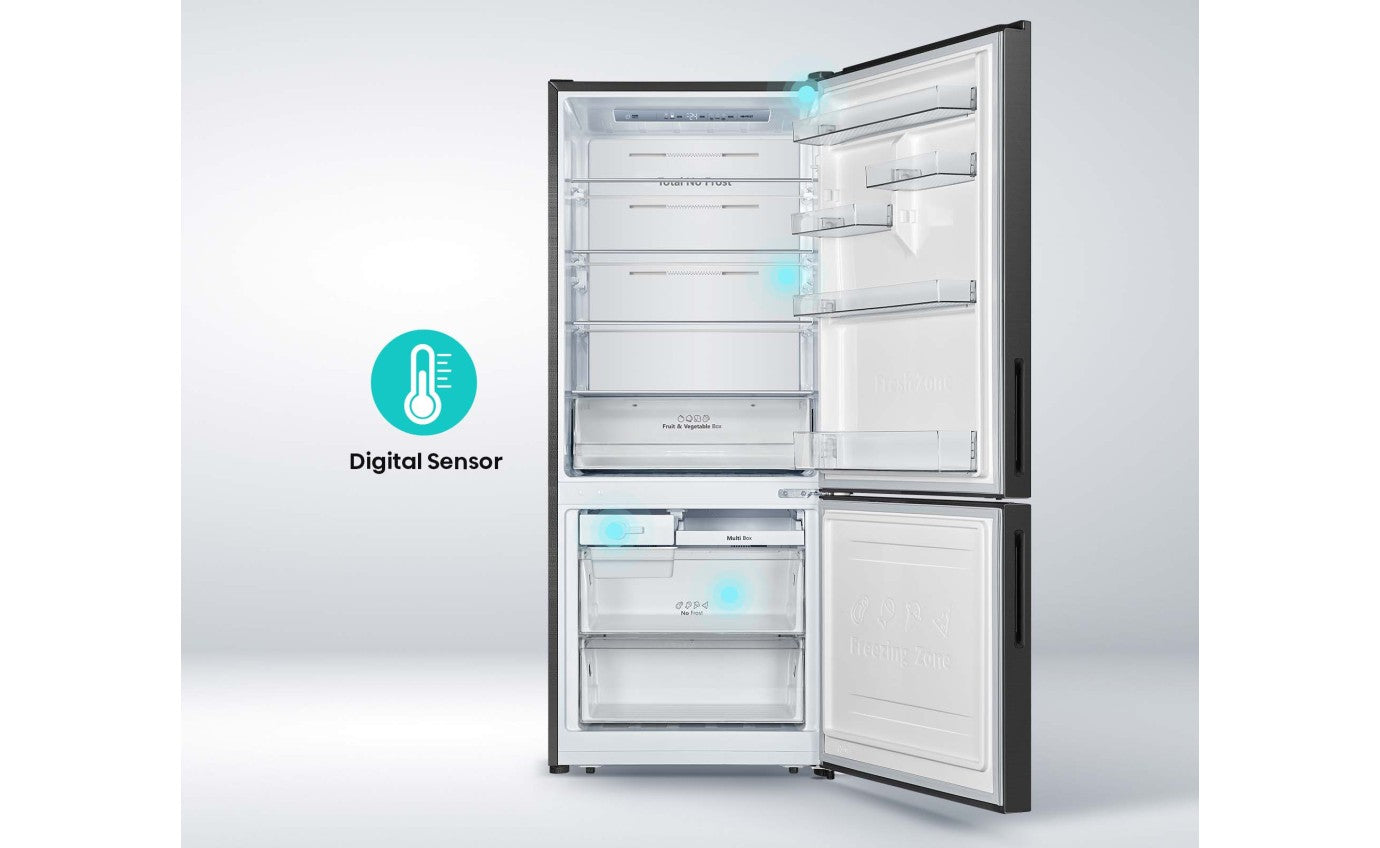Hisense 417L PureFlat Eco Vision Bottom Mount Refrigerator Black Steel HRBM418E