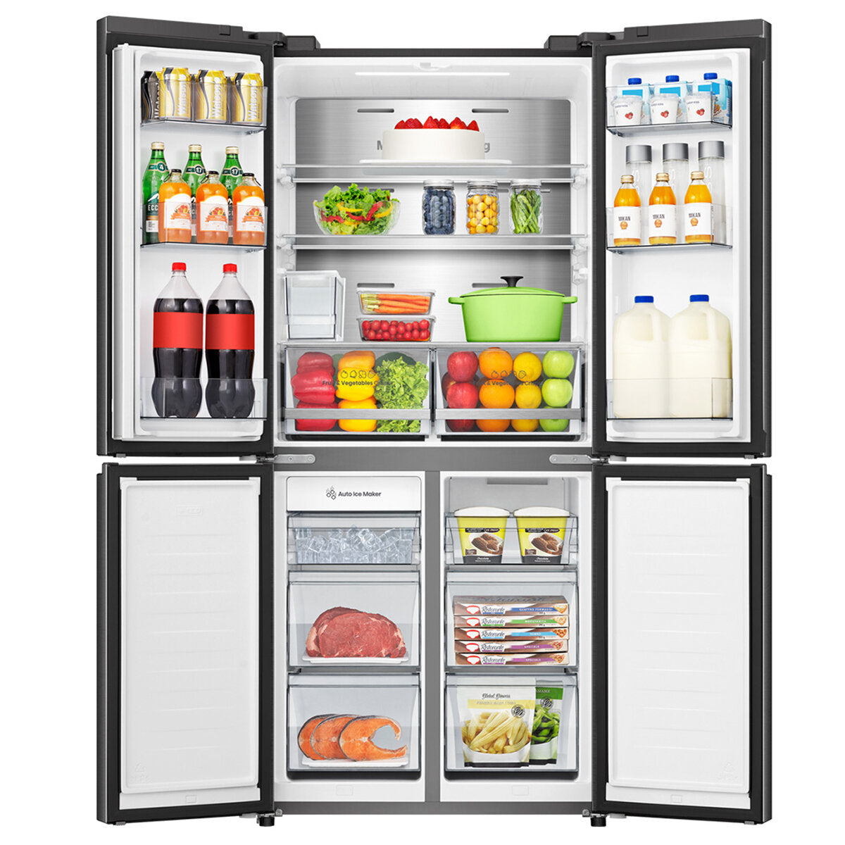 Hisense 483L French Door Fridge Black Steel with Non-plumbed Ice and Water Dispenser HRCD483TBW