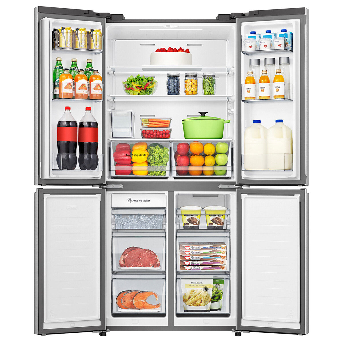Hisense 483L PureFlat Slim French Door Refrigerator with Non-Plumbed Ice and Water Dispenser Stainless Steel HRCD483TSW