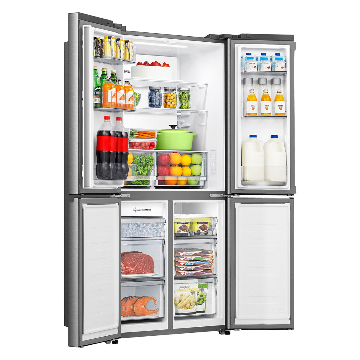 Hisense 483L PureFlat Slim French Door Refrigerator with Non-Plumbed Ice and Water Dispenser Stainless Steel HRCD483TSW
