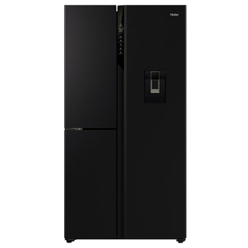 Haier 574L Three Door Side by Side Fridge Non-Plumbed Water Dispenser Black HRF575XHC