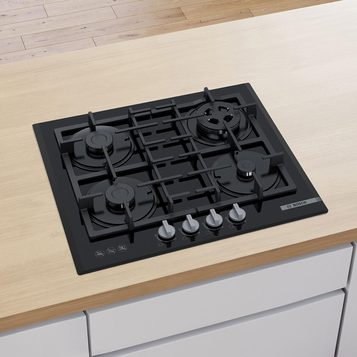 Bosch 60cm Series 4 Gas Cooktop Black Tempered Glass PNH6B6B91A
