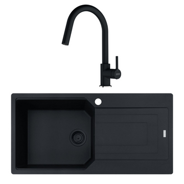 Franke Matte Black Fragranite Sink & Pull-Out Mixer Pack UGB611-100MBRHD + TA9921