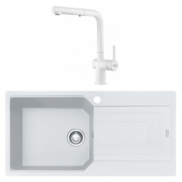 Franke Polar White Fragranite Sink & Pull-Out Mixer Pack UBG611-100PWRHD + TA7741MW