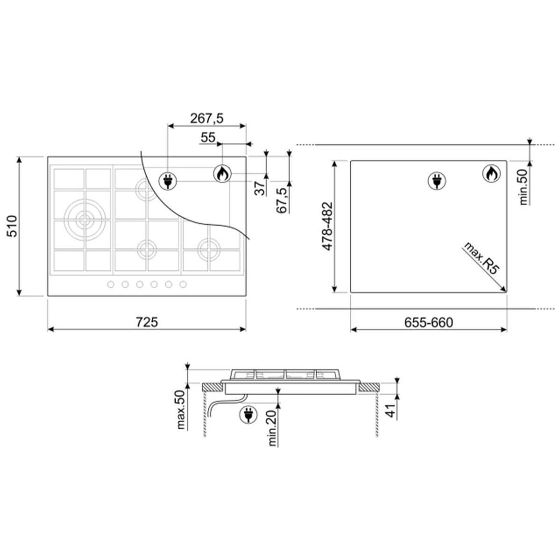 Smeg 72cm Classic Natural Gas Cooktop PX375LAU