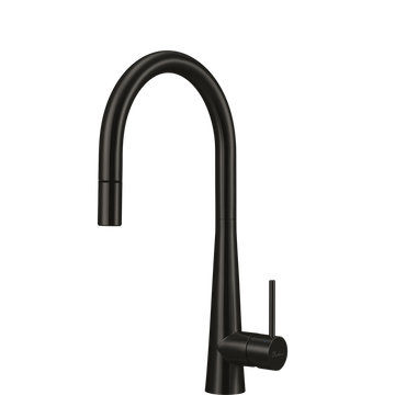 Oliveri Essente 316 Stainless Steel Goose Neck Pull Out Mixer Brushed Black SS31625-BL