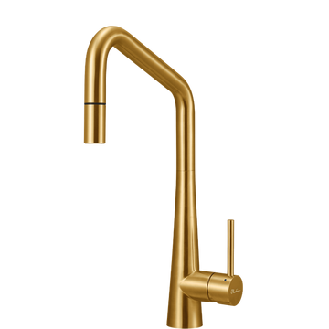 Oliveri Essente 316 Stainless Steel Square Goose Neck Pull Out Mixer Brushed Gold SS31675-AU