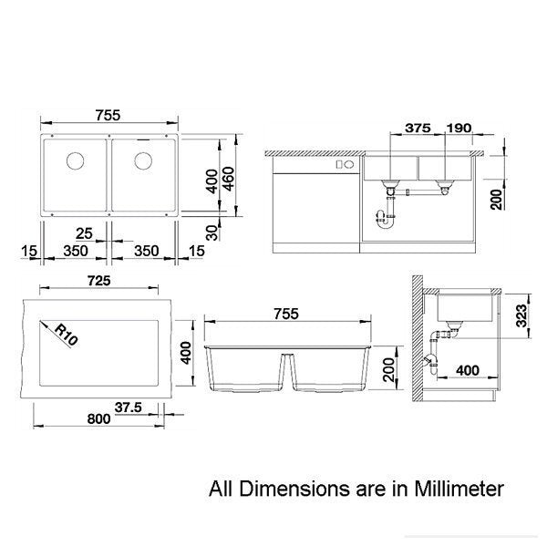Blanco Subline Double Bowl Undermount Sink Anthracite SUB350350UK5