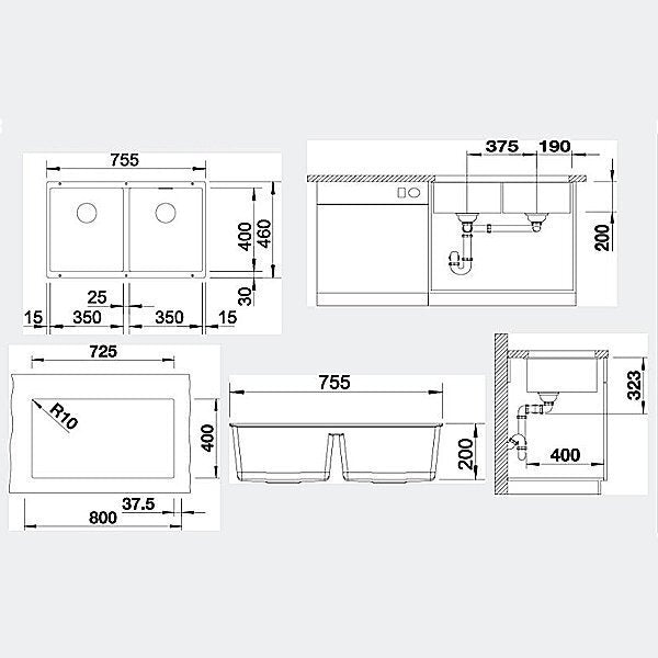 Blanco Subline Double Bowl Undermount Sink White SUB350350UWK5