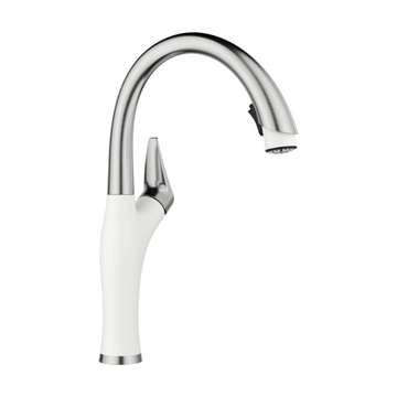 Blanco Artona High Arch Pull Down Spray Mixer Tap White & PVD Steel ARTONASW