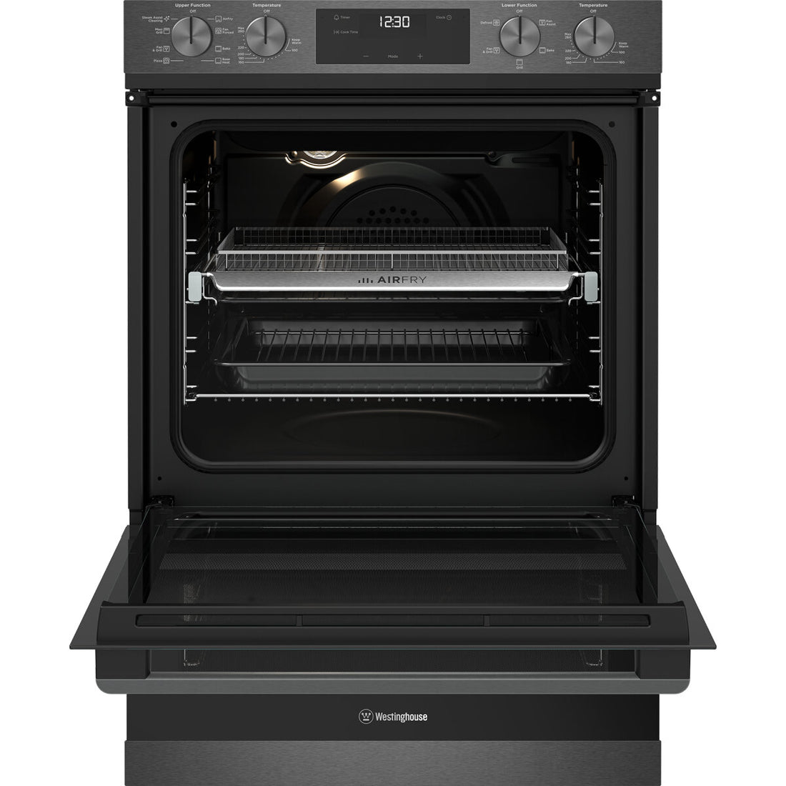 Westinghouse 60cm multi-function double oven WVE6526DD dark stainless steel front view