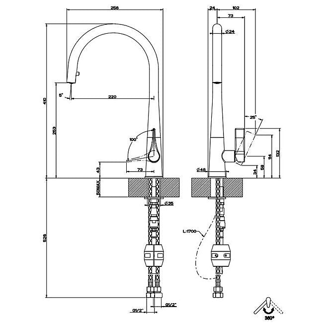 Gessi Emporio Concealed Pull Out Kitchen Mixer 17153BN