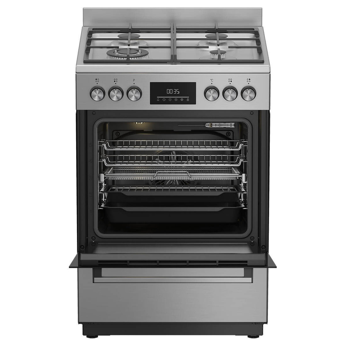 Beko 60cm Stainless Steel Dual Fuel Freestanding Oven BFCB60GMX