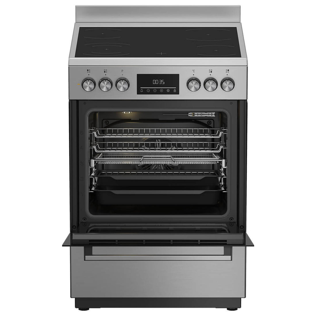 Beko 60cm Stainless Steel Freestanding Oven with Ceramic Cooktop BFCB60VMX