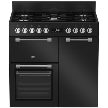 Beko 90cm Multifunction Dual Fuel Black Freestanding Oven/Stove BRC916GMB