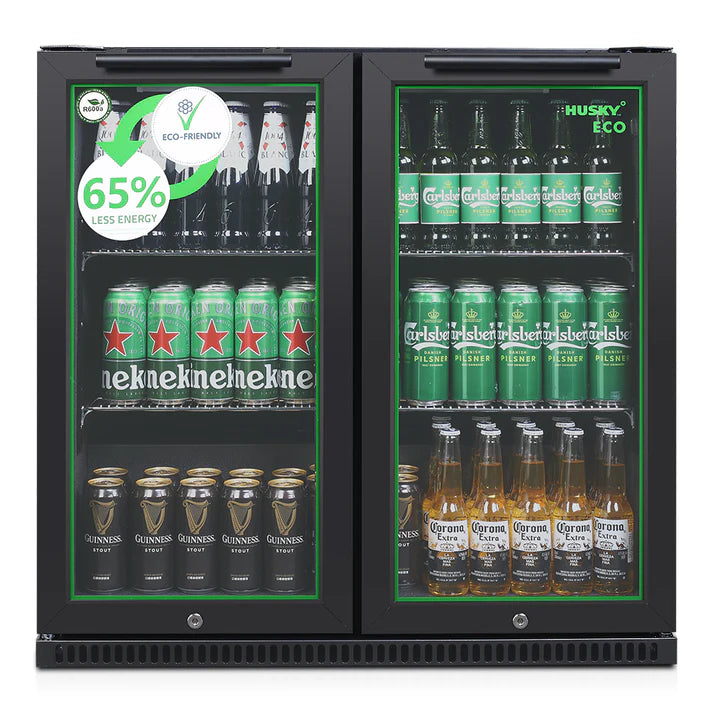 Husky 173L Double Door Eco Back Bar Drinks Chiller Black C2HECO840BKAU