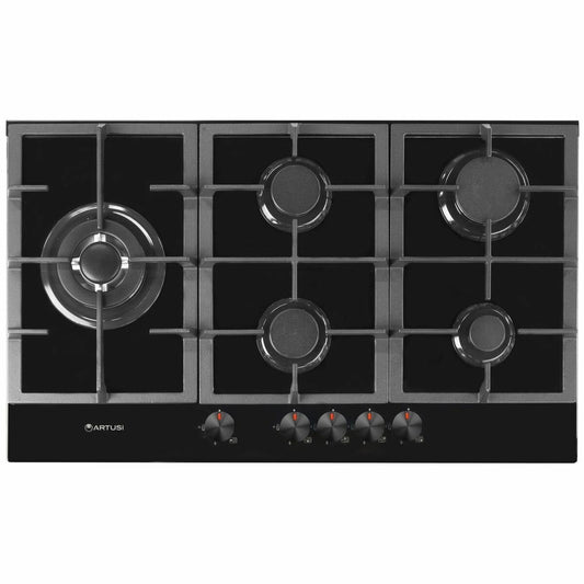 Artusi 90cm Tempered Black Glass Cooktop CAGH9000B