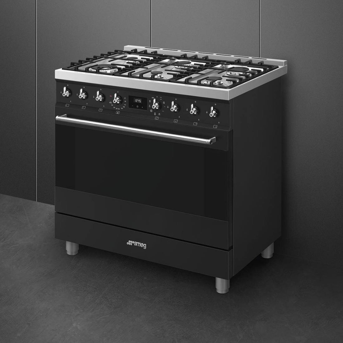 Smeg 90cm Classic Freestanding Pyrolytic Dual Fuel Matte Black Stove CSP9GMMBA2
