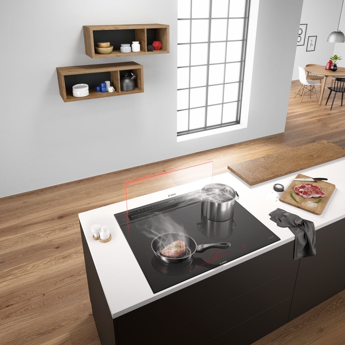 Bosch Series 8 Accentline 80cm Downdraft Ventilation Rangehood Clear Glass DDW88MM66