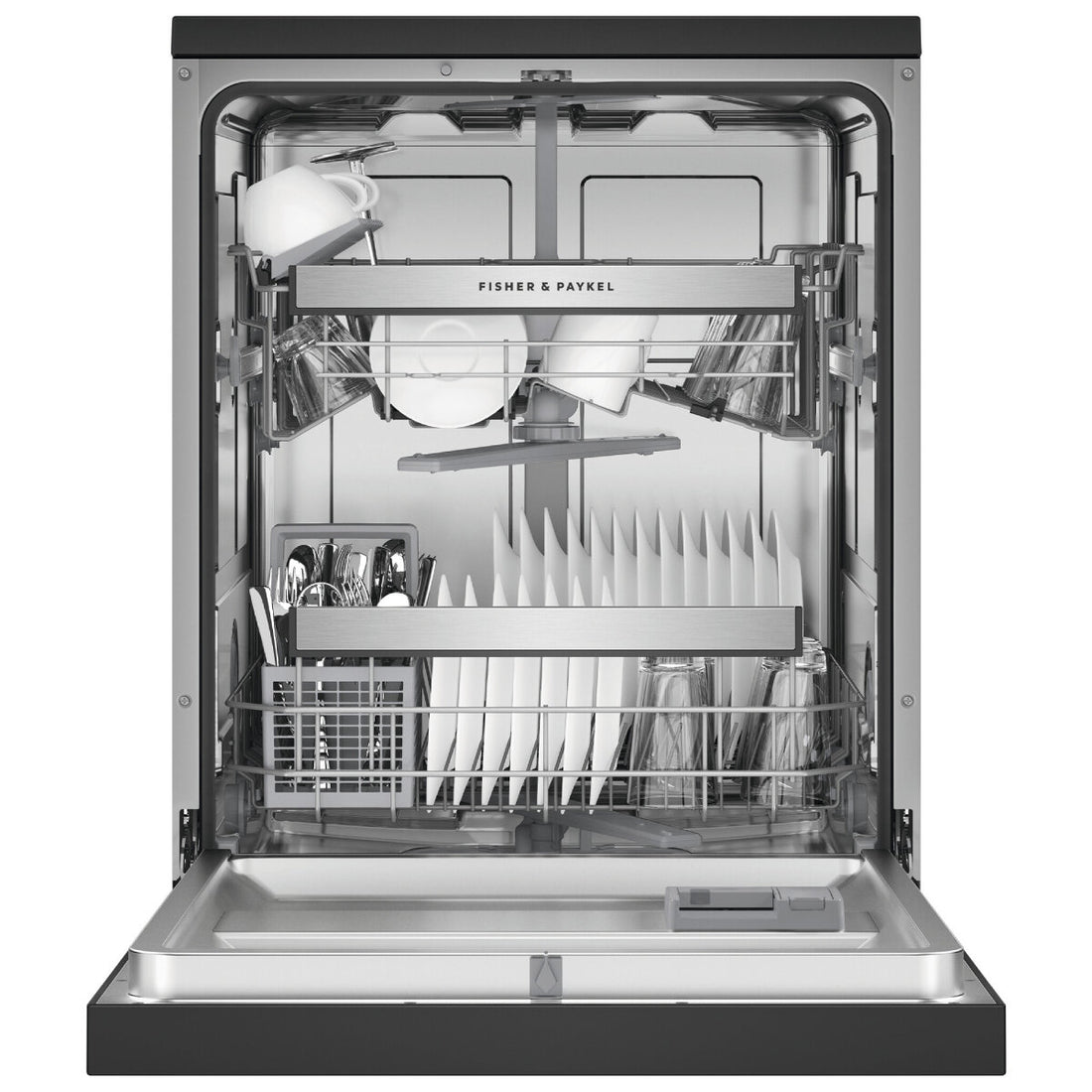 Fisher & Paykel 60cm Freestanding Dishwasher Black Stainless Steel DW60FC1B2
