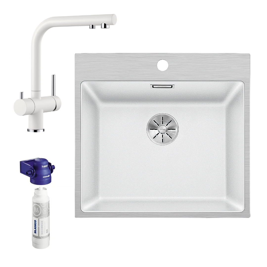 Blanco White Sink & Filtered Mixer Pack SUB500IFAWK5 + FONTASWF + BWTFILTER