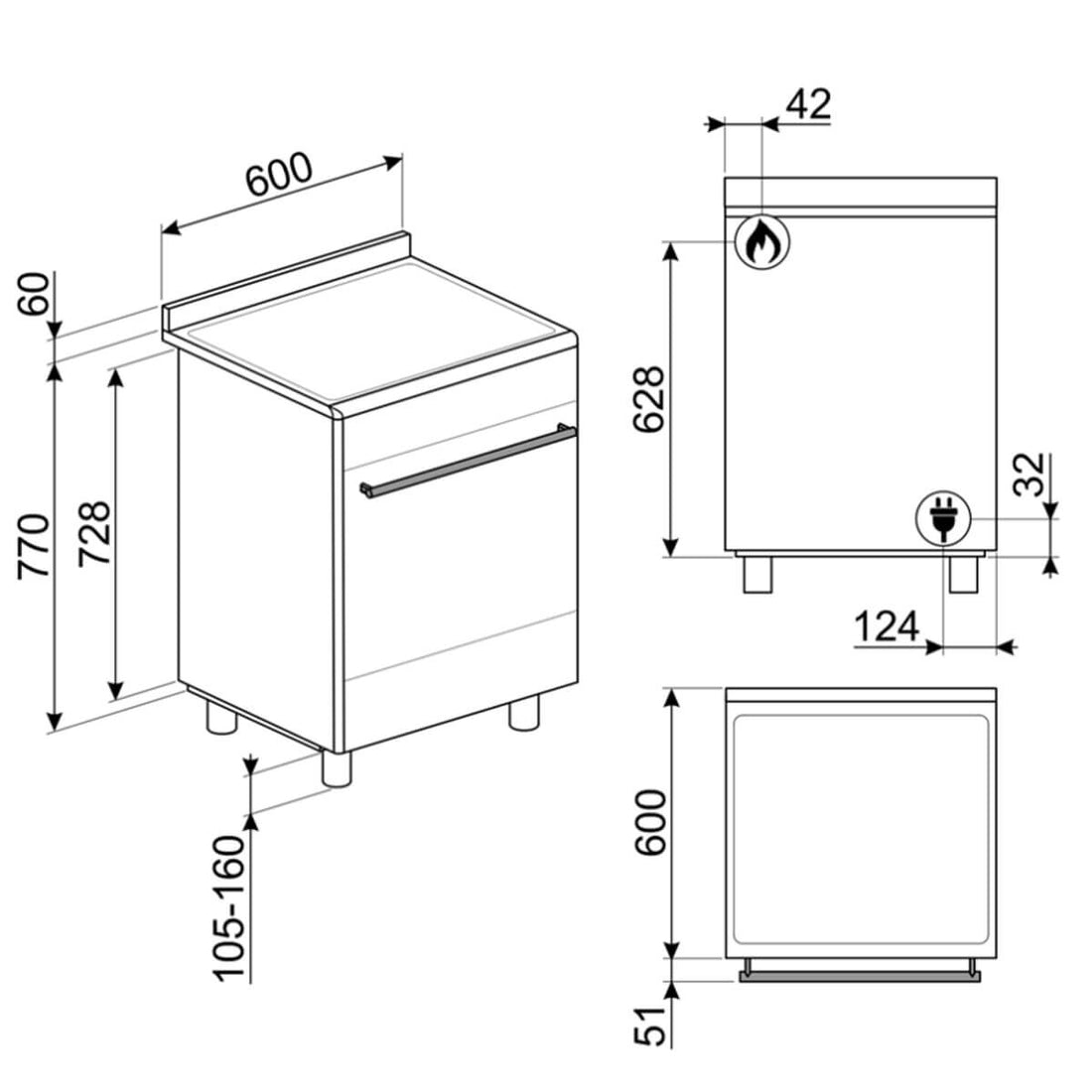 Smeg 60cm Dual Fuel Upright Stove Stainless Steel FS61XNG8-1
