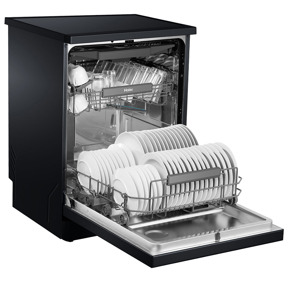 Haier 600 Series Freestanding Dishwasher with Steam Black HDW15F3B1