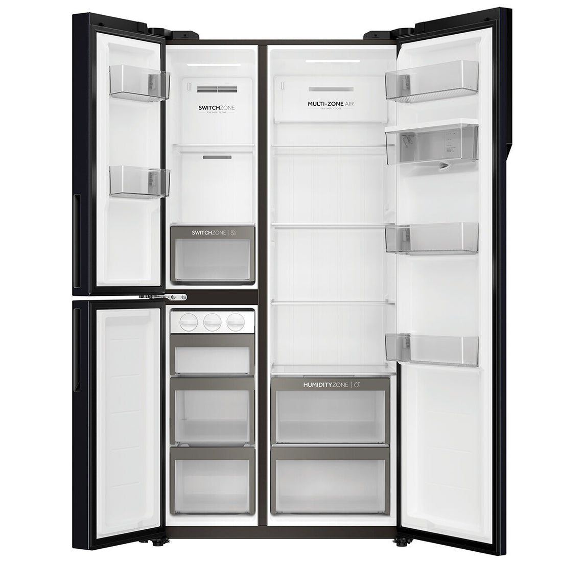 Haier 574L Three Door Side by Side Fridge Non-Plumbed Water Dispenser Black HRF575XHC