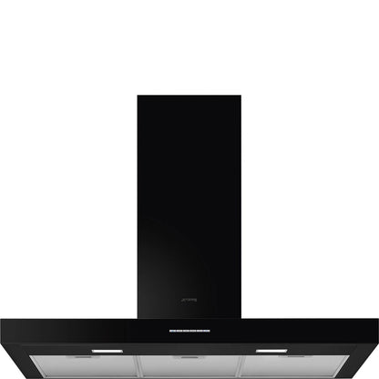 Smeg 90cm Wall Mount Gloss Black Canopy Rangehood KBTAU900NE