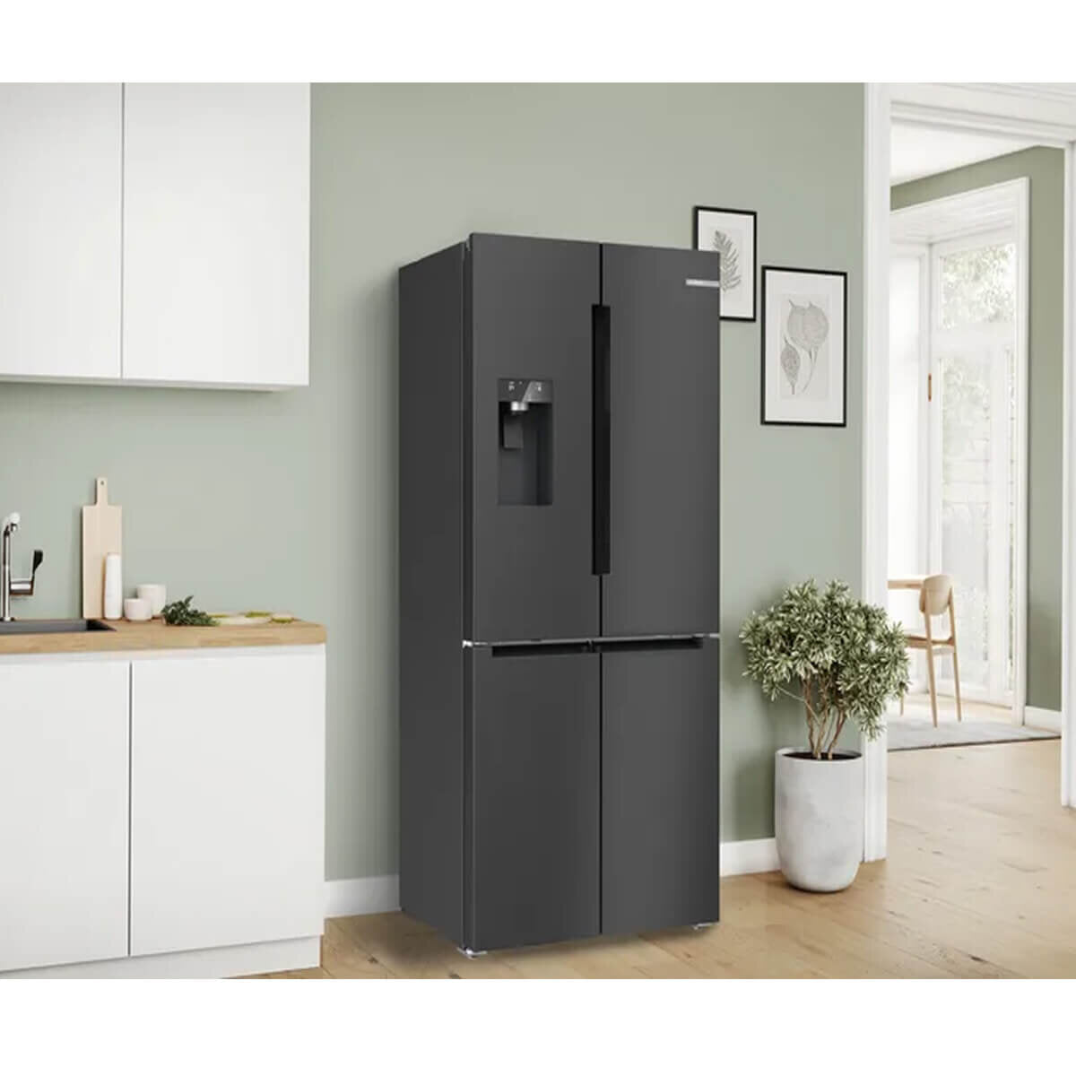 Bosch Series 6 Quad Door Fridge Freezer Plumbed Water with Ice Black Stainless KFD96AXEAA