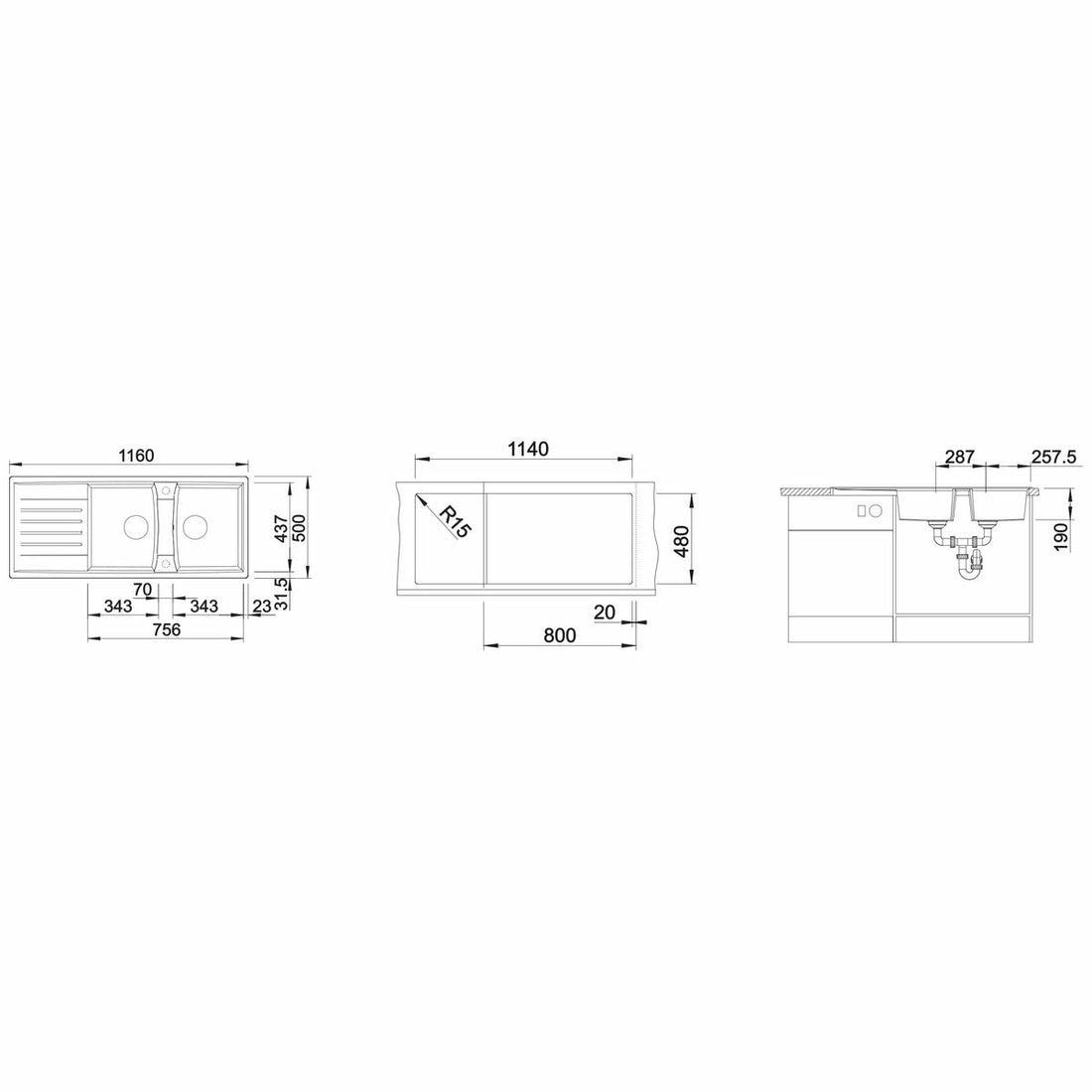 Blanco LEXA 8 S Double Bowl Sink with Left Hand Drainer LEXA8SBK5