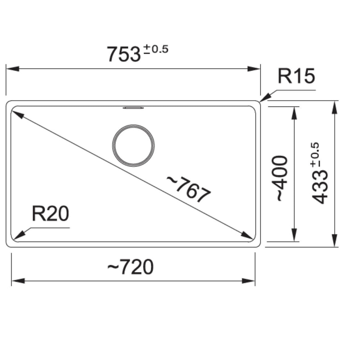 Franke Maris 720mm Single Bowl Undermount Sink Matte Black MRG110-72MB-FPC