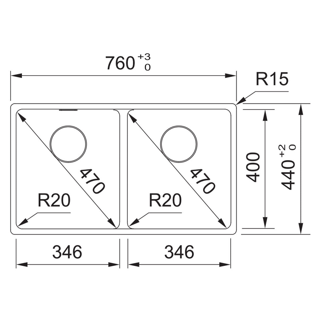 Franke Maris 350mm Double Bowl Topmount Sink Onyx MRG620-3535ONB