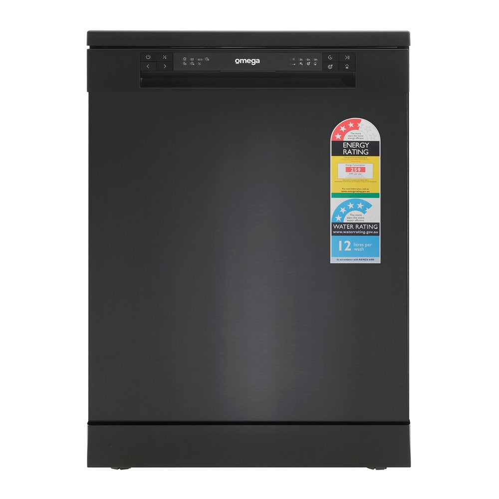 Omega 60cm Freestanding Dishwasher Black Stainless Steel ODWF6014BX