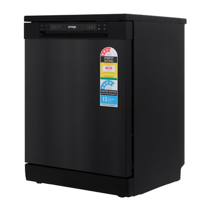 Omega 60cm Freestanding Dishwasher Black Stainless Steel ODWF6014BX