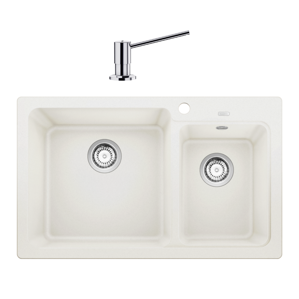 Blanco Topmount Double Sink White With Bonus Soap Dispenser NAYA8WK5 (Factory Clearance)