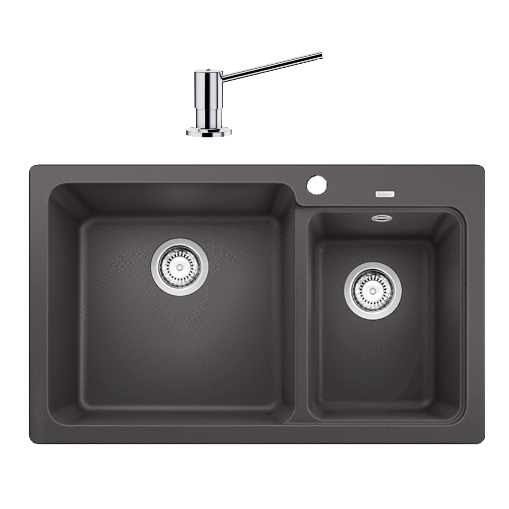 Blanco Topmount Double Sink Rock Grey With Bonus Soap Dispenser NAYA8GK5 (Factory Clearance)