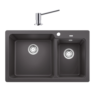 Blanco Topmount Double Sink Rock Grey With Bonus Soap Dispenser NAYA8GK5 (Factory Clearance)