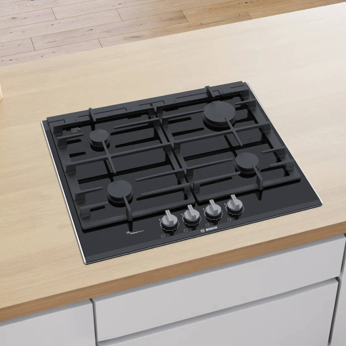 Bosch 60cm Series 8 Gas Ceramic Glass Cooktop Black PRP6A6B70A